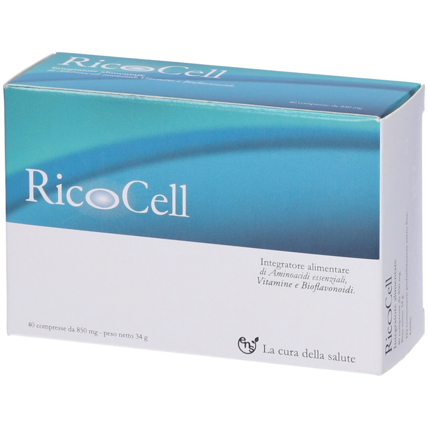 Scatola chiusa Ricocell. Colori blu e bianco.