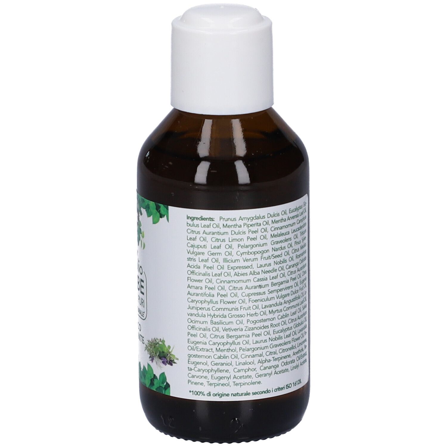 Bottiglia Matt Forsan Olio 31 Erbe: Etichetta con illustrazioni di erbe e indicazione '100% origine naturale'.