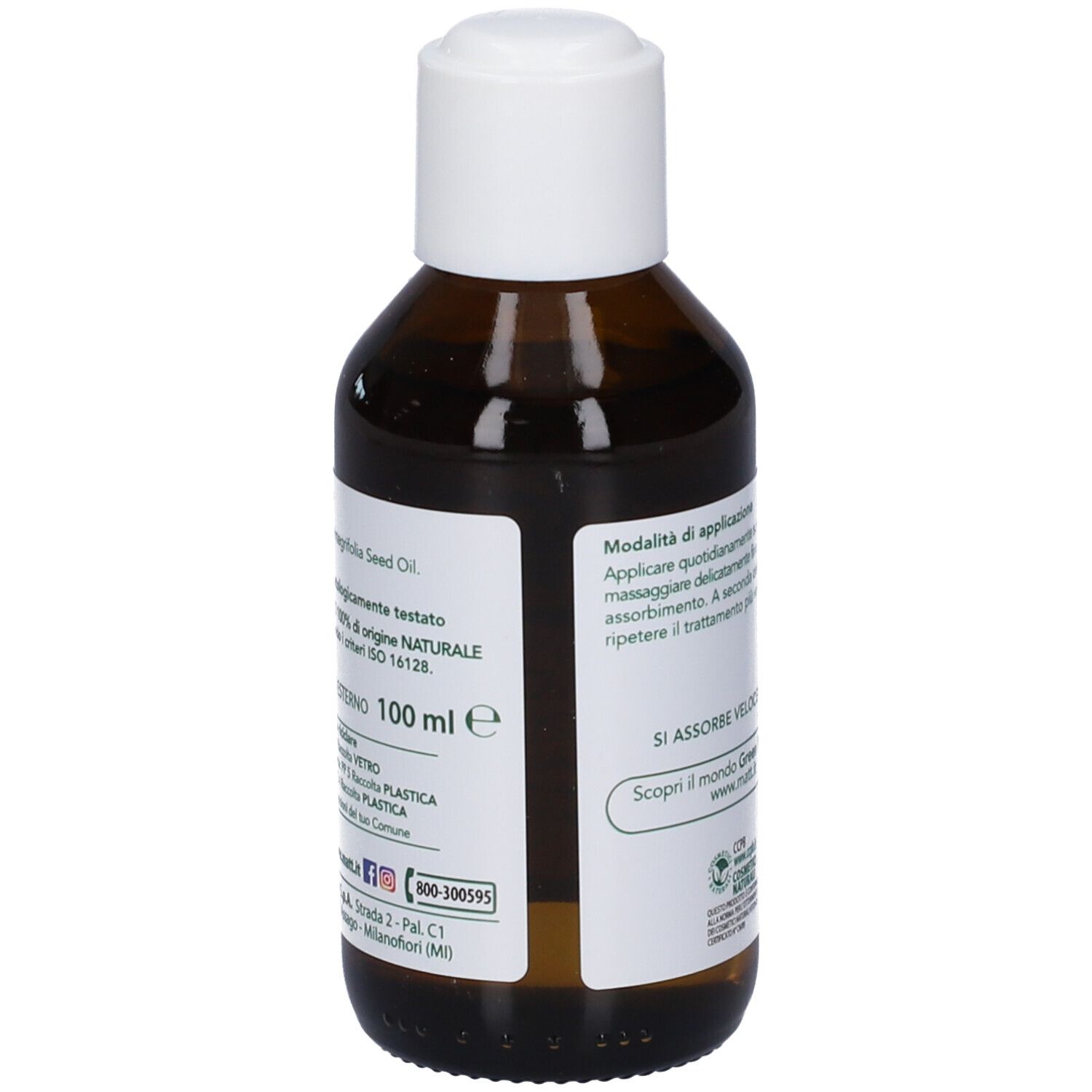 Flacone di Olio di Macadamia Matt Forsan con etichetta che indica 100 ml.