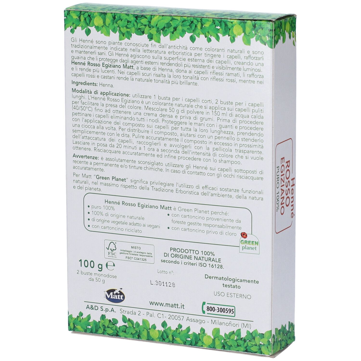 Retro confezione Forsan Henne' Rosso Egiziano, 100g. Include istruzioni per l'uso.