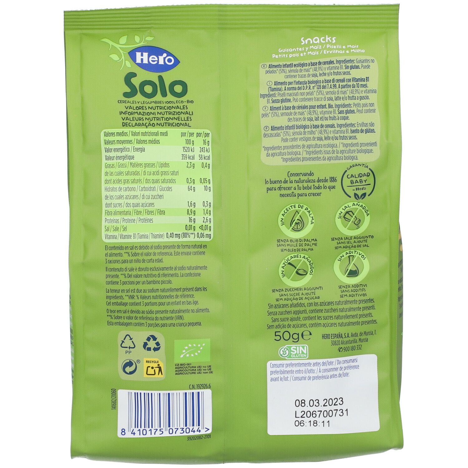 Hero solo snack piselli e mais 100% bio 40 g