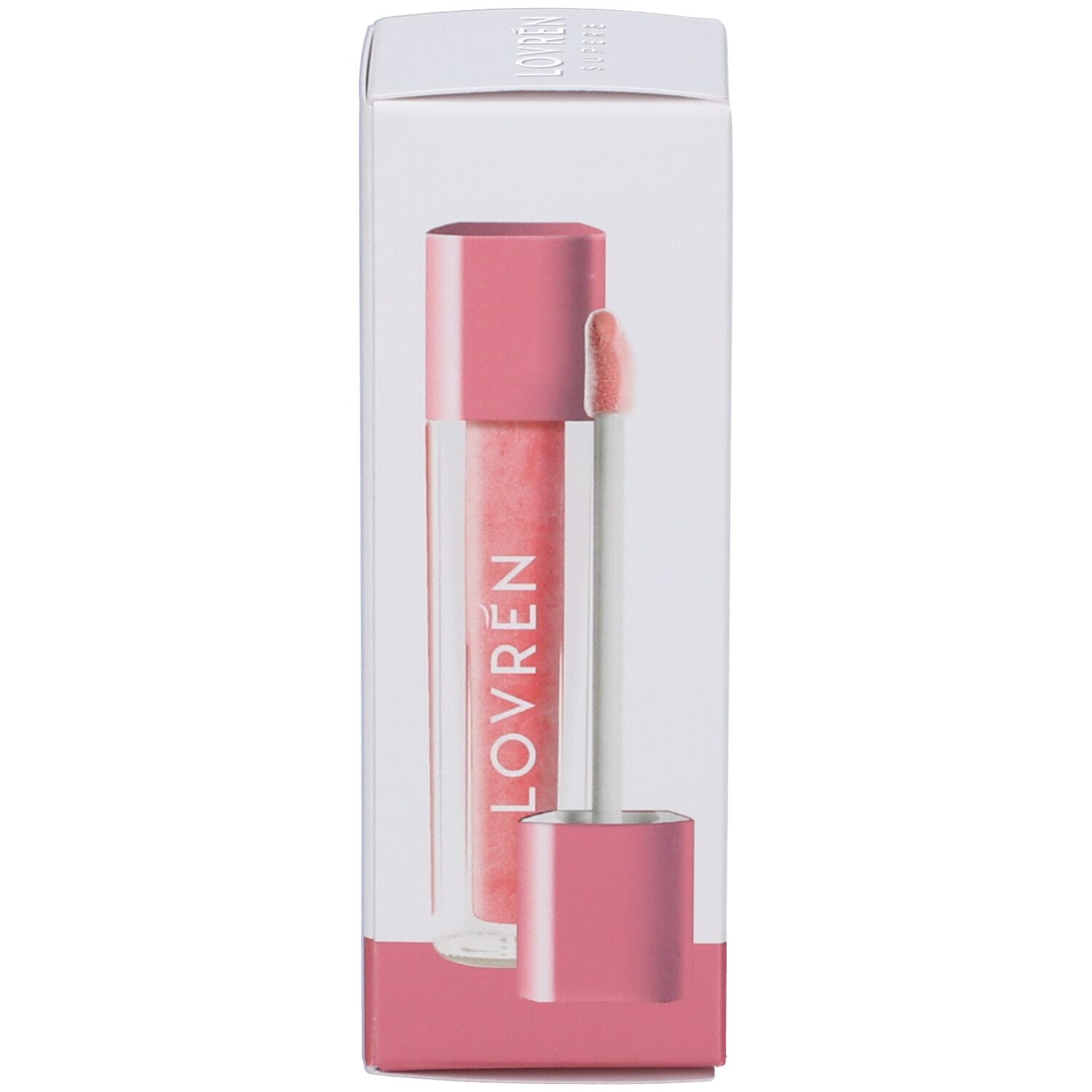 Prodotto nella confezione. Tubo con contenuto rosa e applicatore. Stampato: LOVREN. Confezione con accenti rosa.