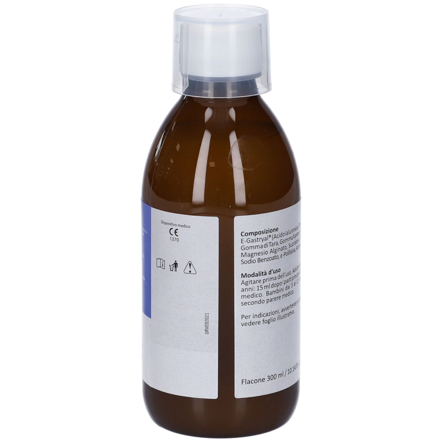 Retro del flacone di Marial Gel. Etichetta con informazioni. Marchio CE. 300 ml.