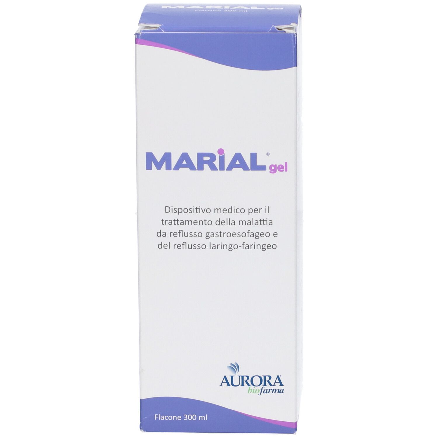 Confezione di Marial Gel. Scatola bianca e blu. Nome del prodotto e logo. 300 ml.