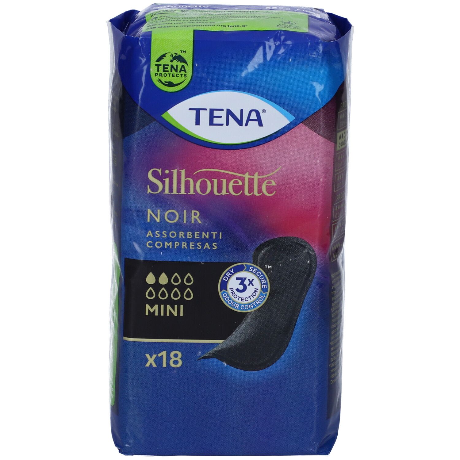 Assorbente Nero Incontinenza Leggera Tena Silhouette Noir Mini 18 Pezzi