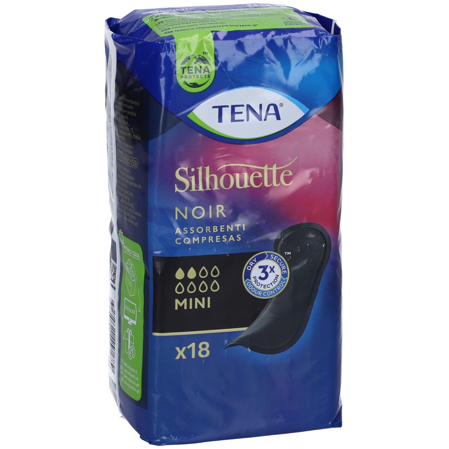 Assorbente Nero Incontinenza Leggera Tena Silhouette Noir Mini 18 Pezzi