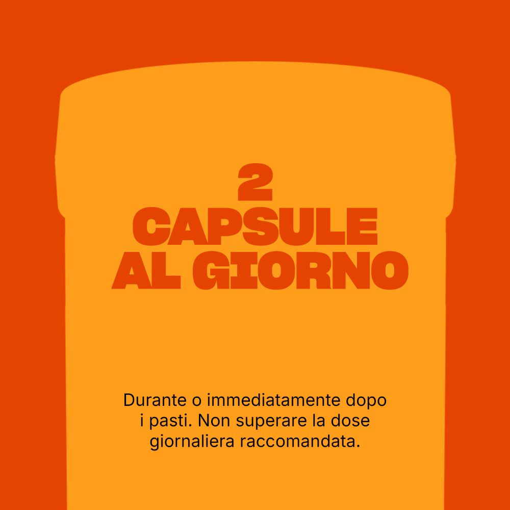 Modalità d'uso: 2 capsule al giorno durante o dopo i pasti.