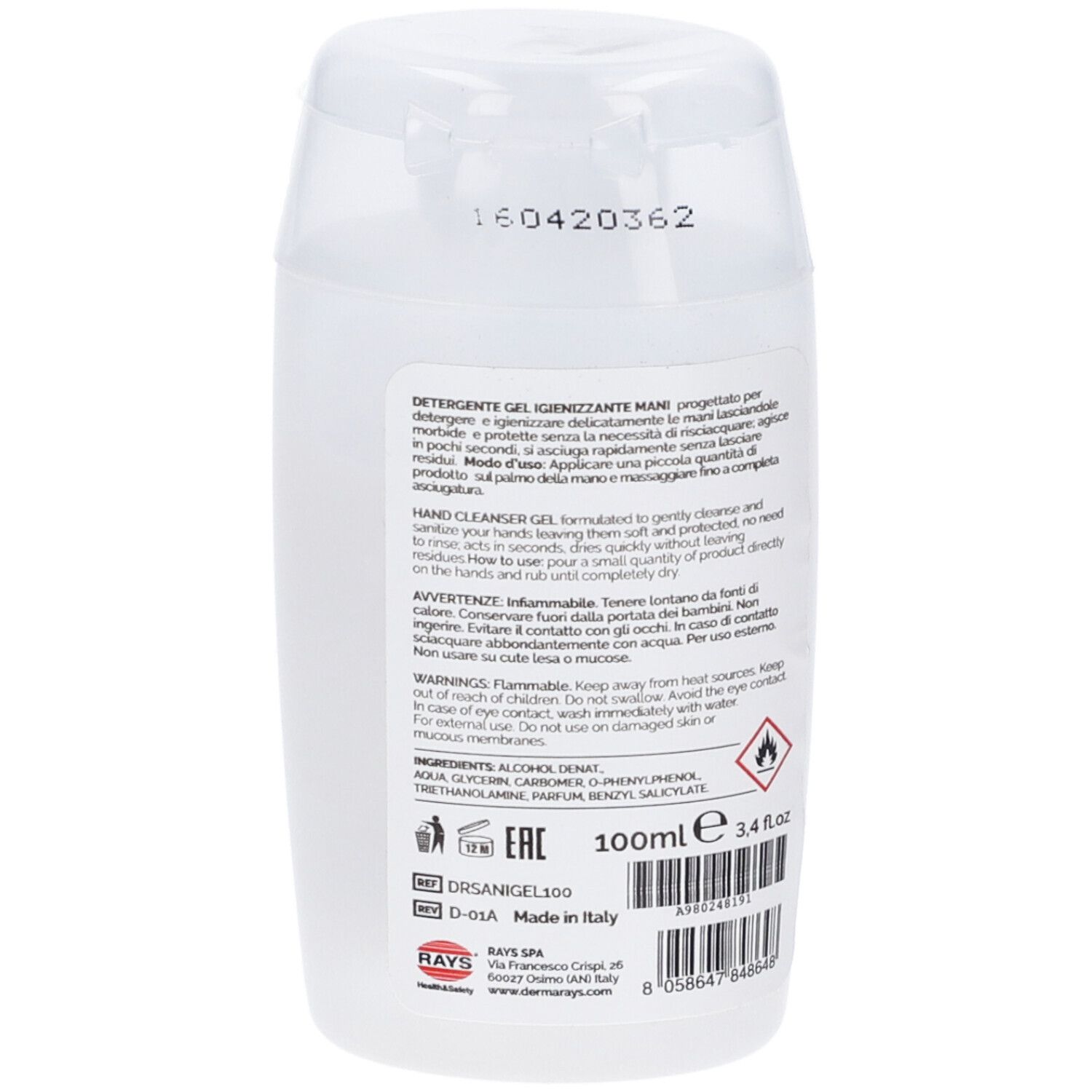 Dermarays Sanifil Gel Igienizzante Mani Pronto All'Uso Alcool 80% 100 Ml