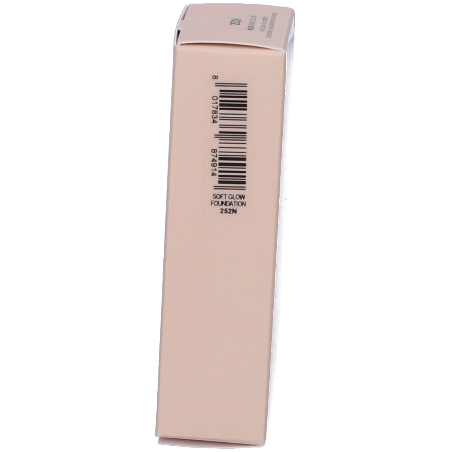Confezione beige. Codice a barre e scritta: Soft Glow Foundation 252N.
