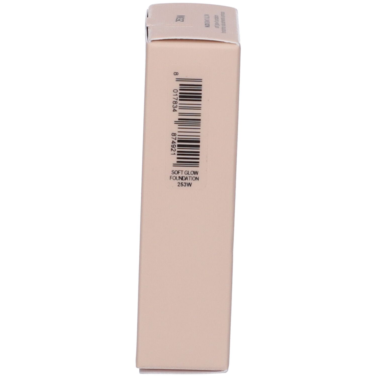 Confezione beige. Codice a barre e informazioni sul prodotto.