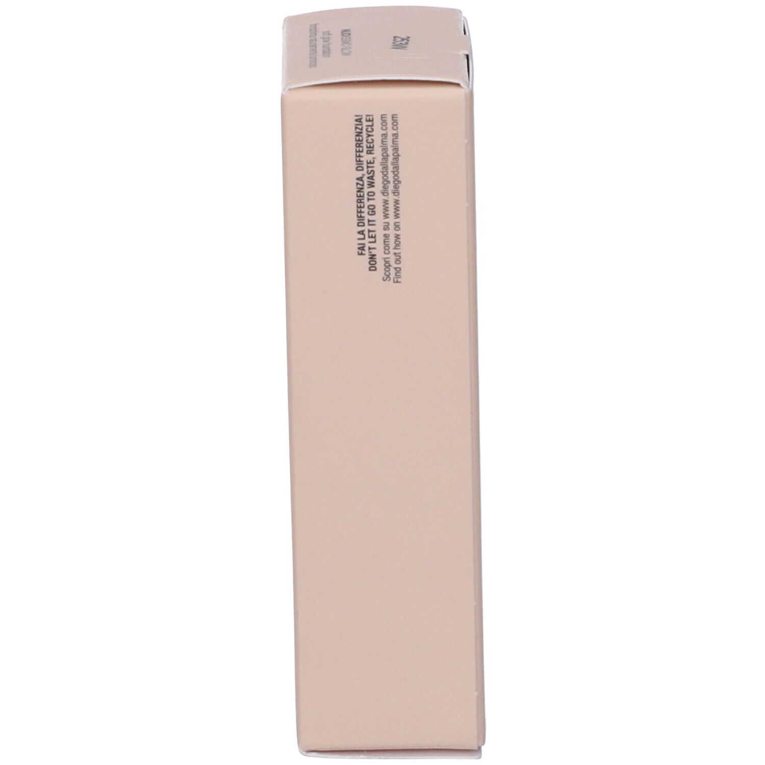 Confezione beige. Testo: Riciclare. Informazioni sul produttore.