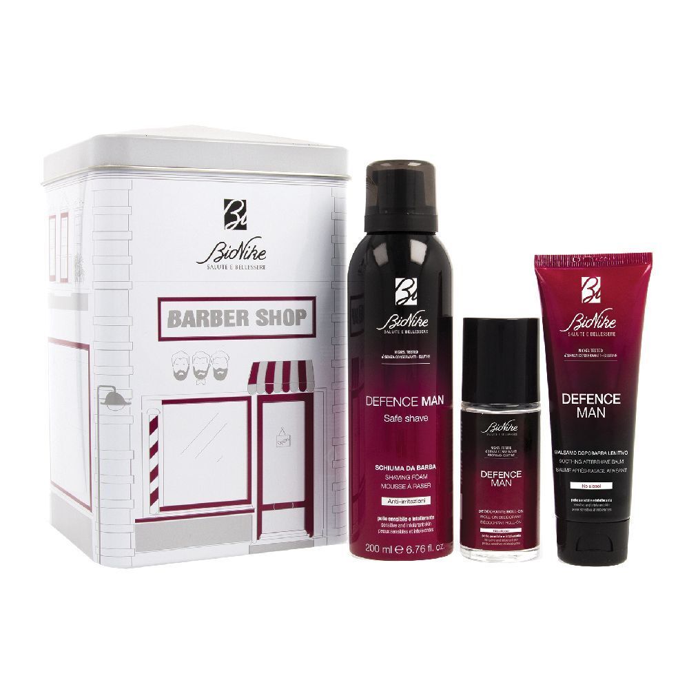 Defence Man Kit Natale 2020 1 Safe Shave Schiuma Barba Anti Irritazioni 200 Ml + 1 Safe Balm Balsamo Dopobarba Lenitivo 75 Ml + 1 Dry Touch Deodorante Roll On 50 Ml