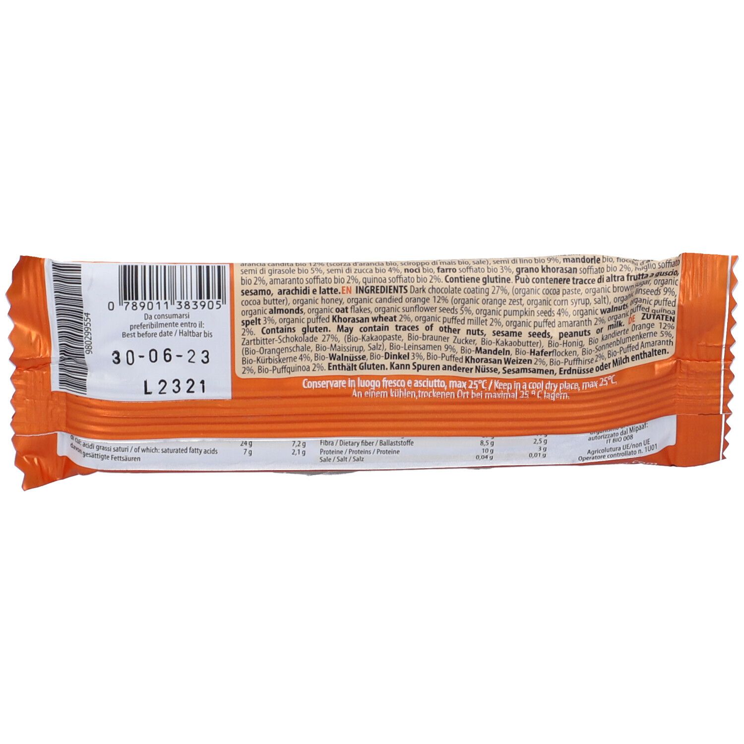 Rilevo 3 Ore Senza Fame Arancia Barretta Biologico 30 G
