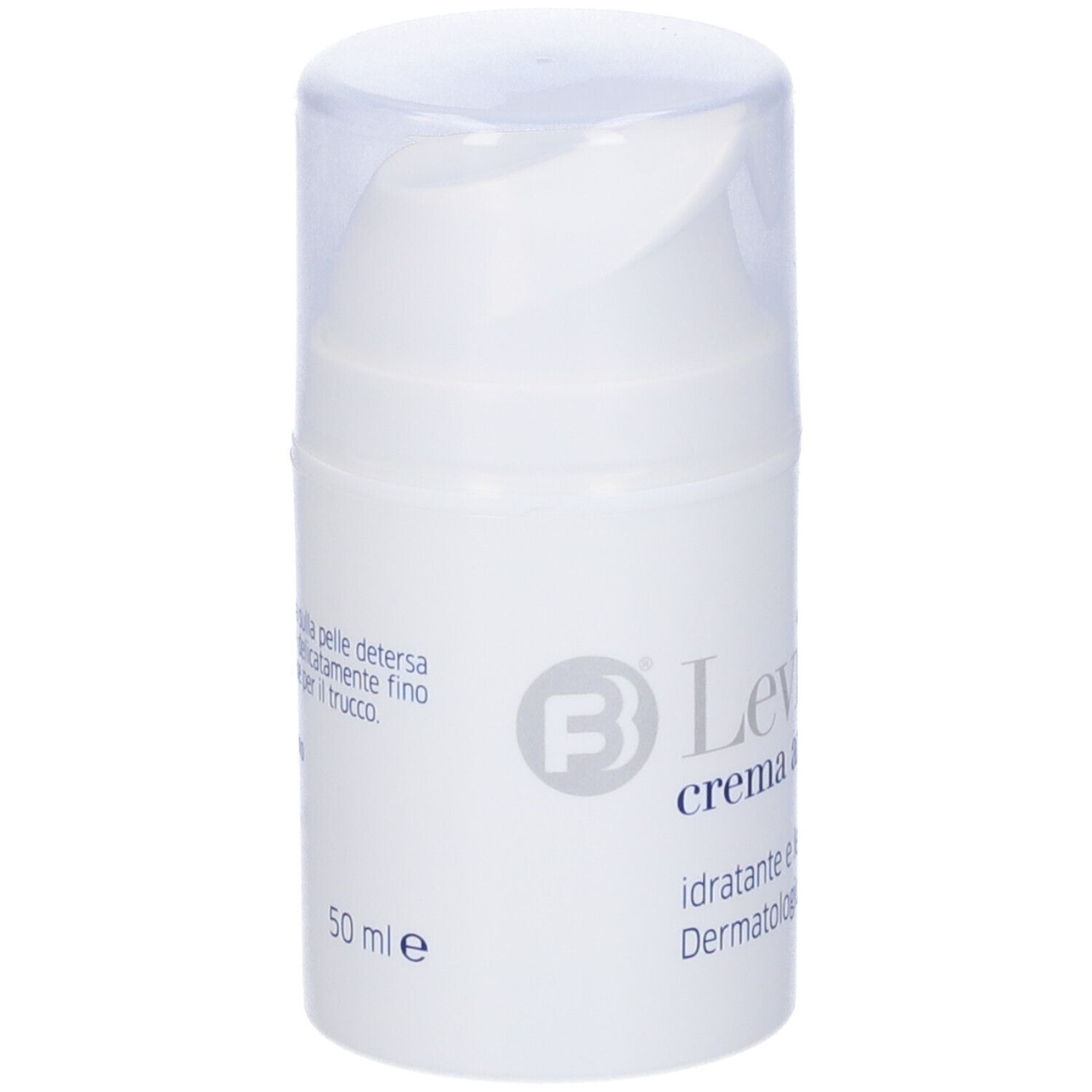 Tubo di crema bianco con coperchio trasparente. Scritta: Levidade crema anti-aging. Idratante e levigante.