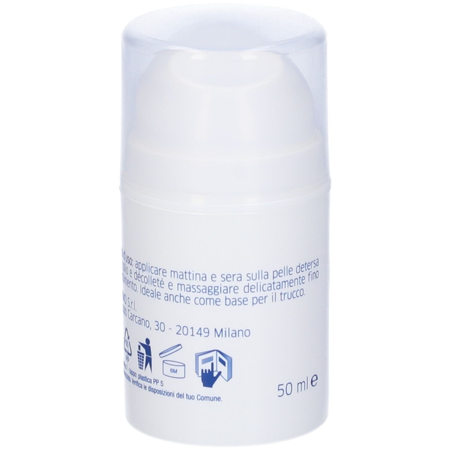 Tubo di crema bianco con coperchio trasparente. Scritta: Levidade crema anti-aging. Idratante e levigante.