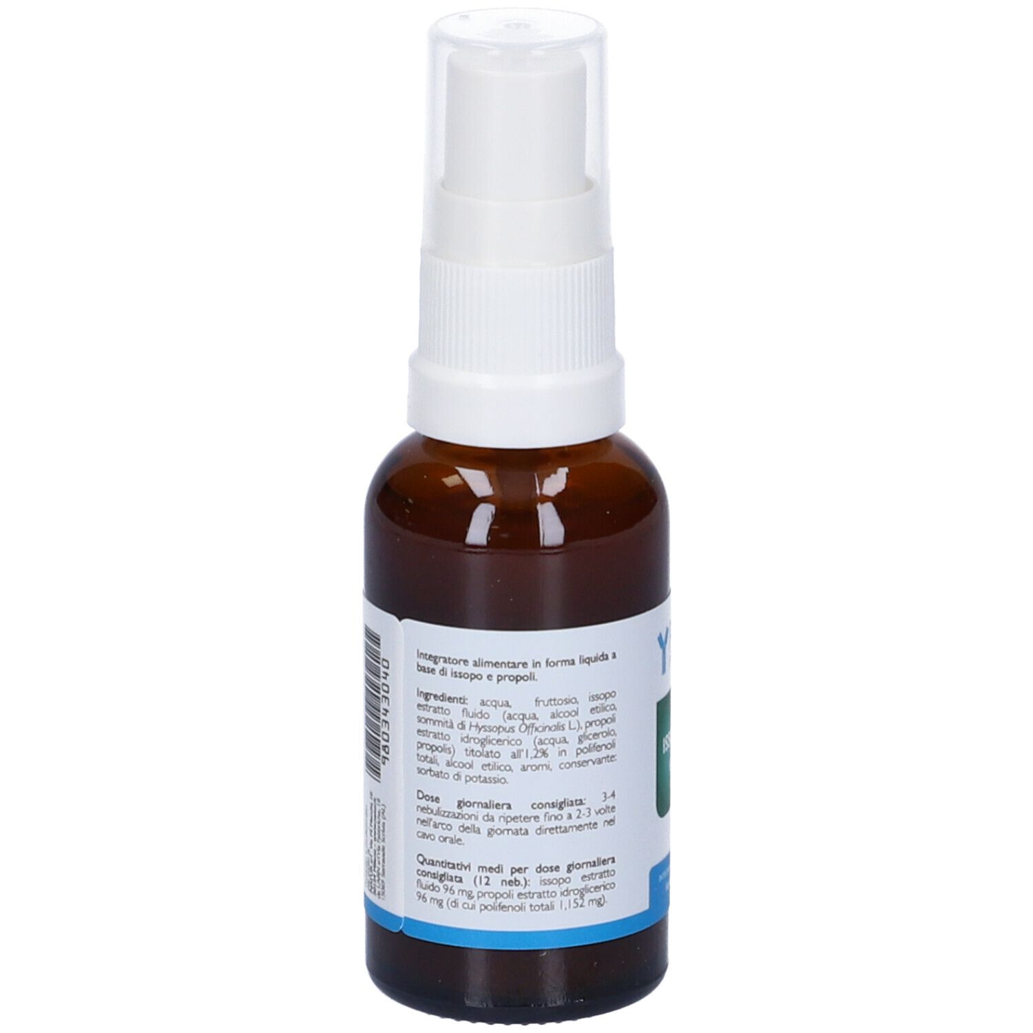 Flacone spray marrone con erogatore bianco. Scritta: ISSOPRO spray. Marchio: PNEI Pharma. Ingredienti sul retro.