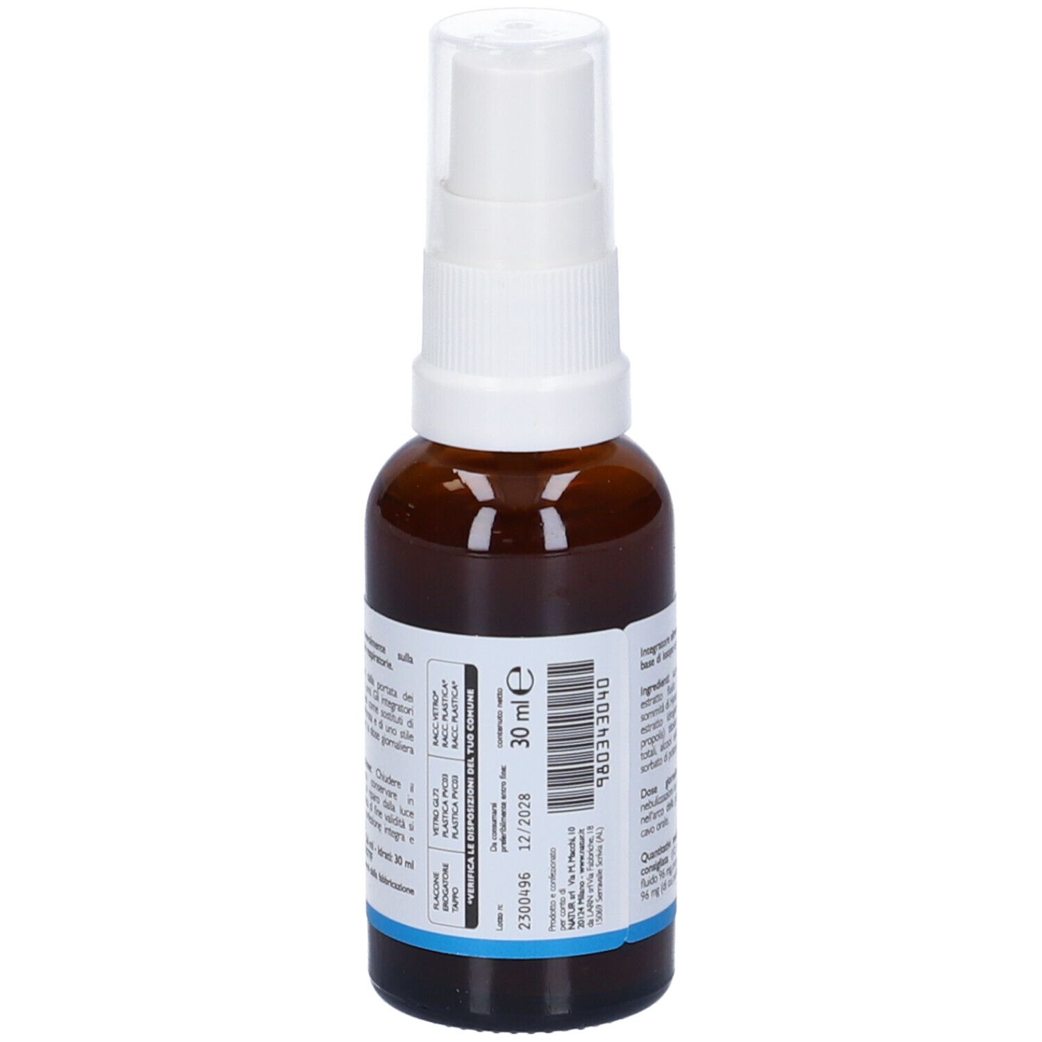 Flacone spray marrone con erogatore bianco. Scritta: ISSOPRO spray. Marchio: PNEI Pharma. Informazioni sul retro.