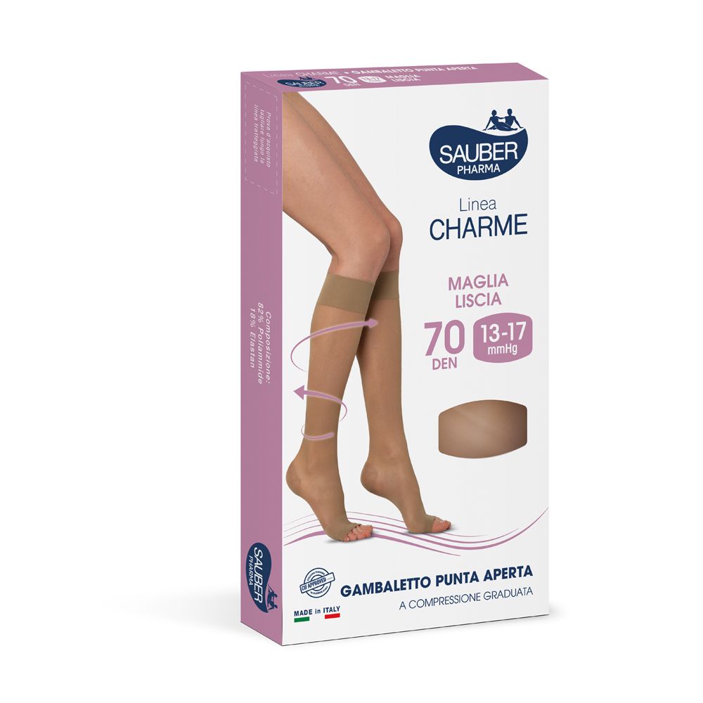 Sauber Gambaletto Open Toe 70 Denari Maglia Liscia Nero Taglia 4