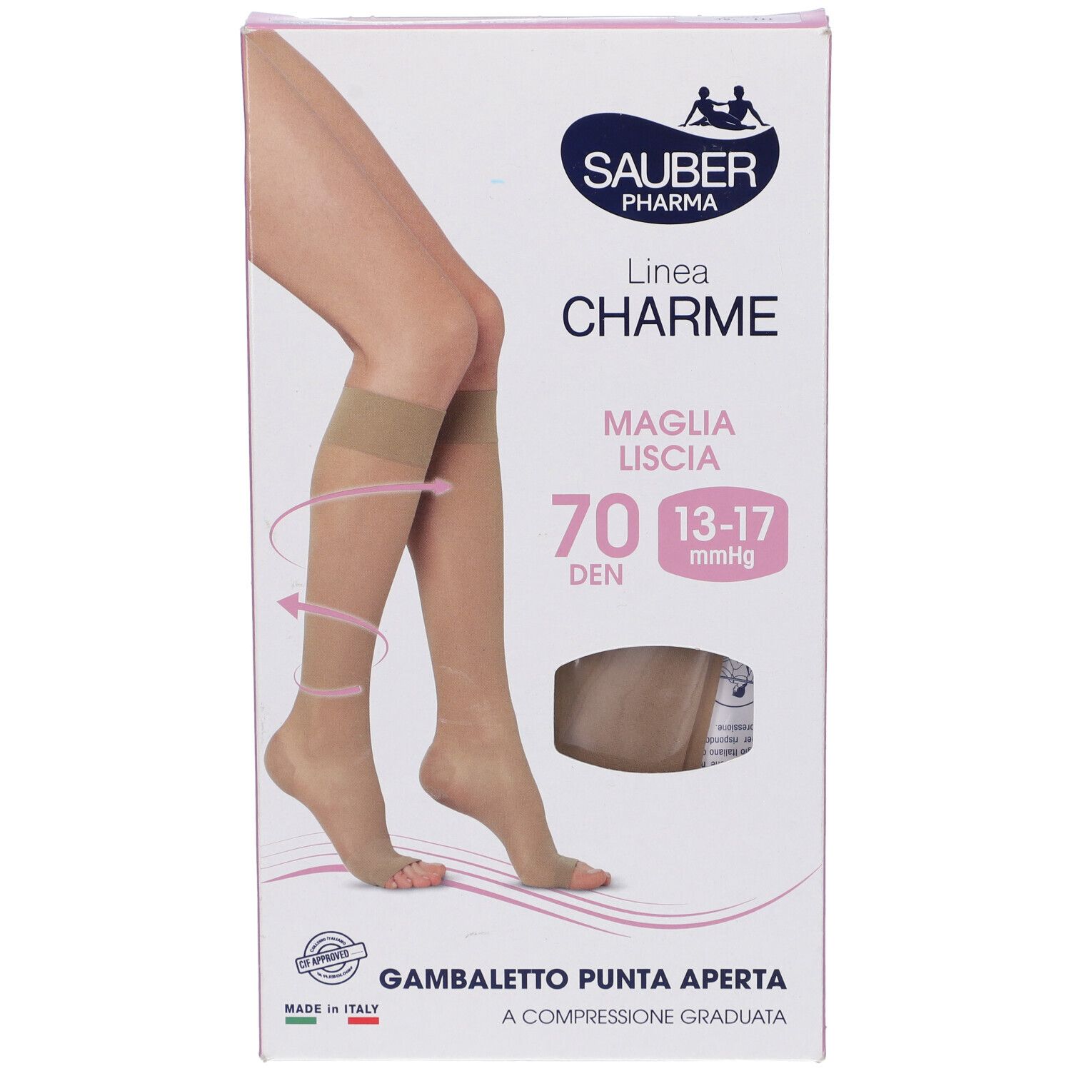 Sauber Gambaletto Open Toe 70 Denari Maglia Liscia Medio Taglia 3