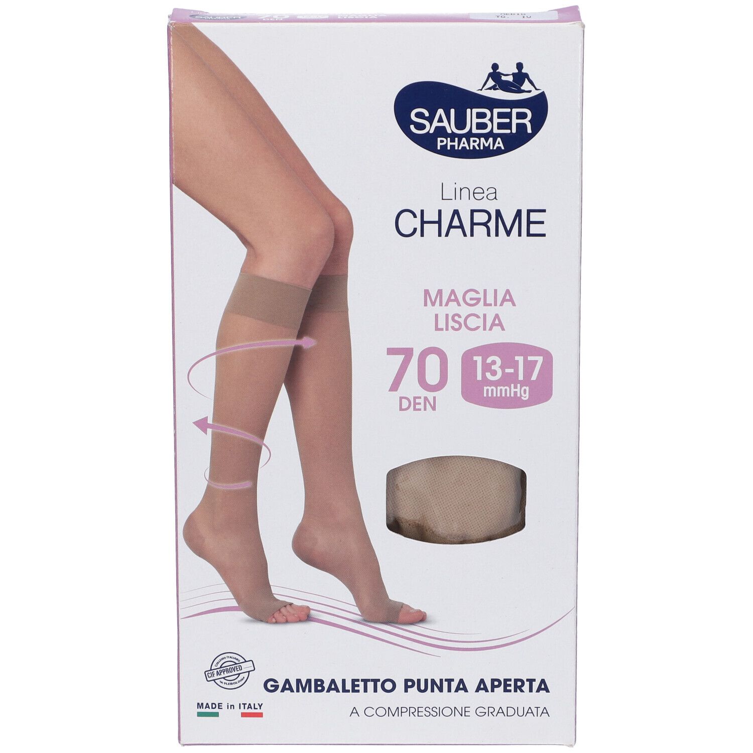 Sauber Gambaletto Open Toe 70 Denari Maglia Liscia Medio Taglia 4