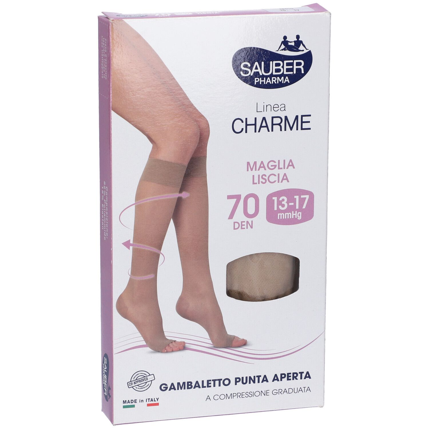 Sauber Gambaletto Open Toe 70 Denari Maglia Liscia Medio Taglia 4