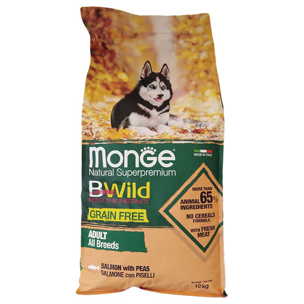 Monge Grain Free All Breeds Adult Salmone Con Piselli 12 Kg