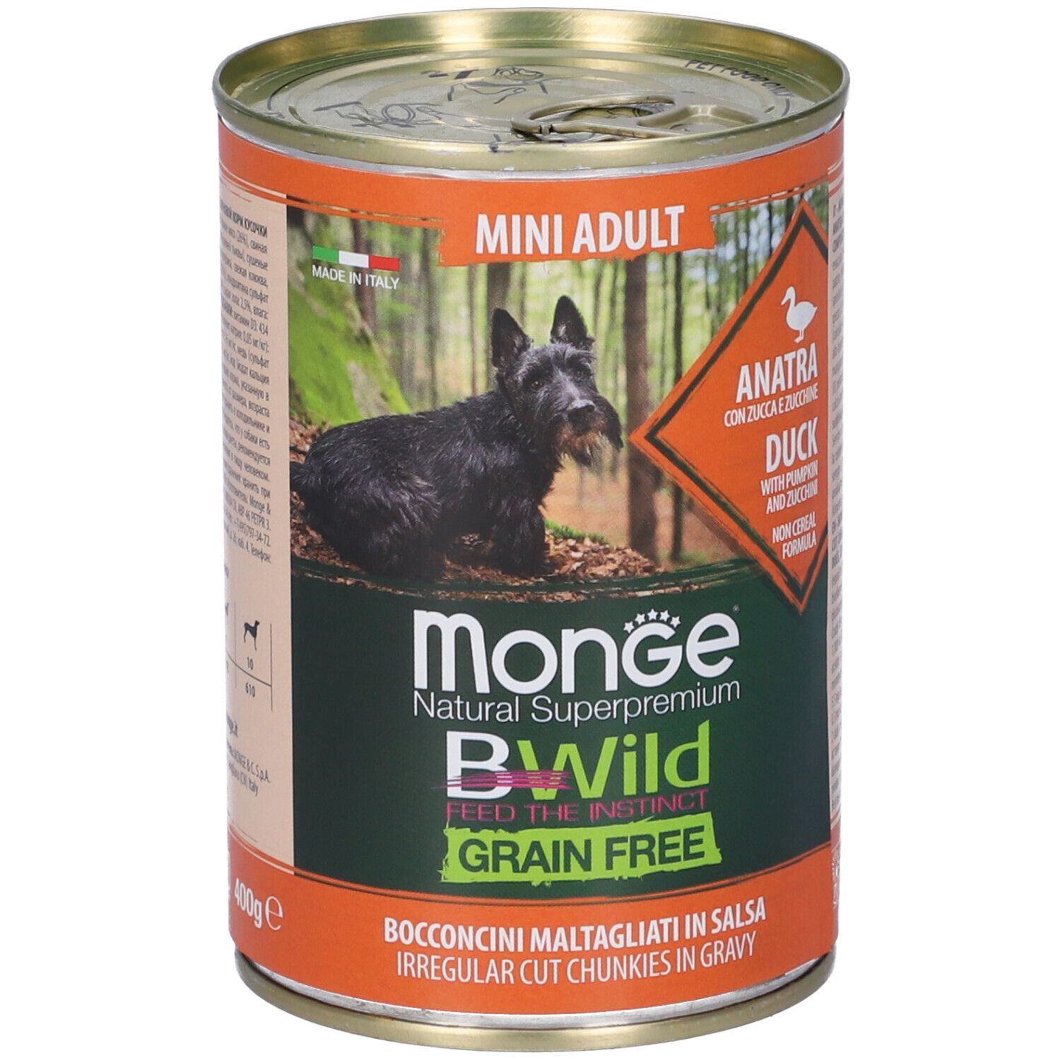 Monge BWild Grain Free Dog Mini Adult Anatra con Zucca e Zucchine 400g - Risparmia il 10% con il codice: monge0726