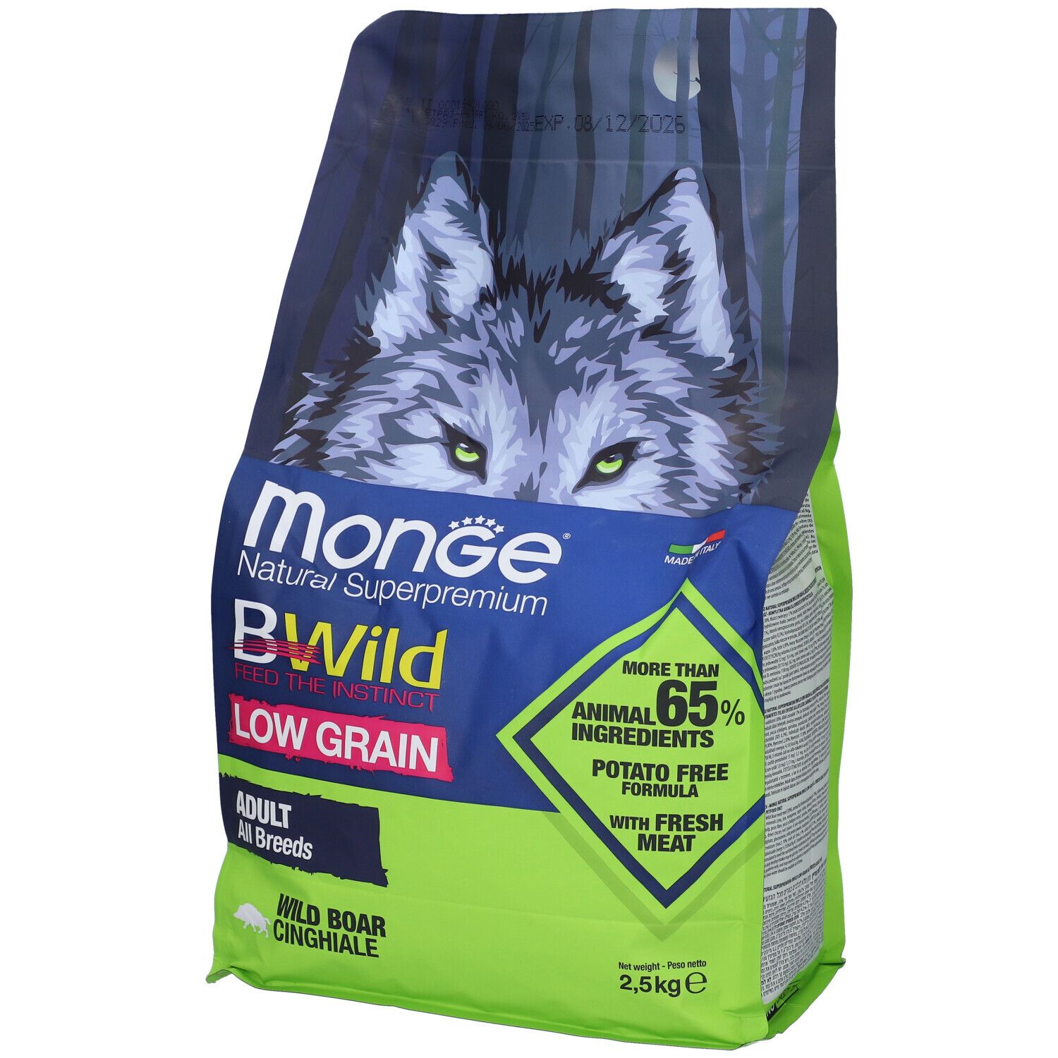 Monge Bwild Low Grain Adult All Breeds per Cani con Cinghiale 2,5 Kg