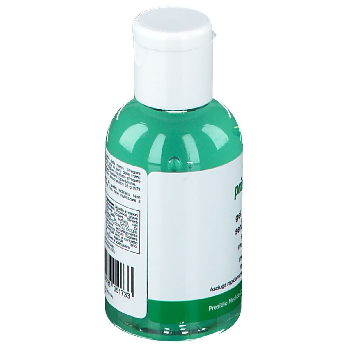 Flacone verde con tappo bianco. Retro con testo e codice a barre. Scritta: 50 ml.