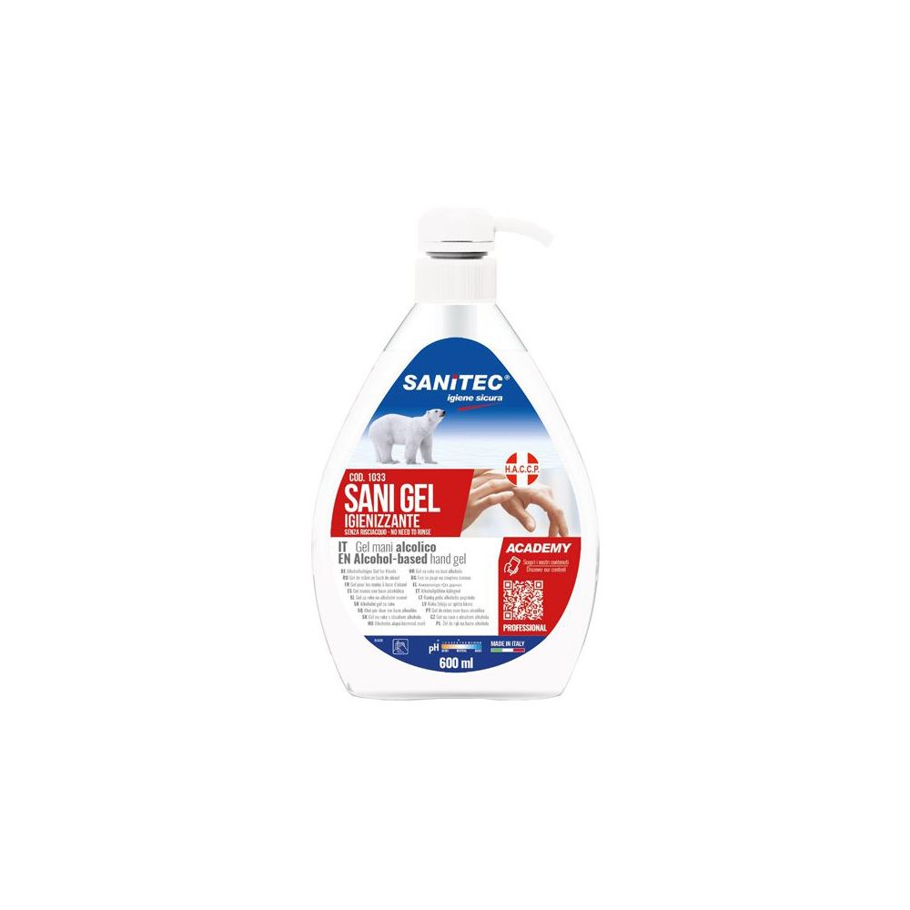 Gel Igienizzante Mani Alcolico 70% Pronto All'Uso Sani Gel Sanitec 600 Ml Uso Professionale