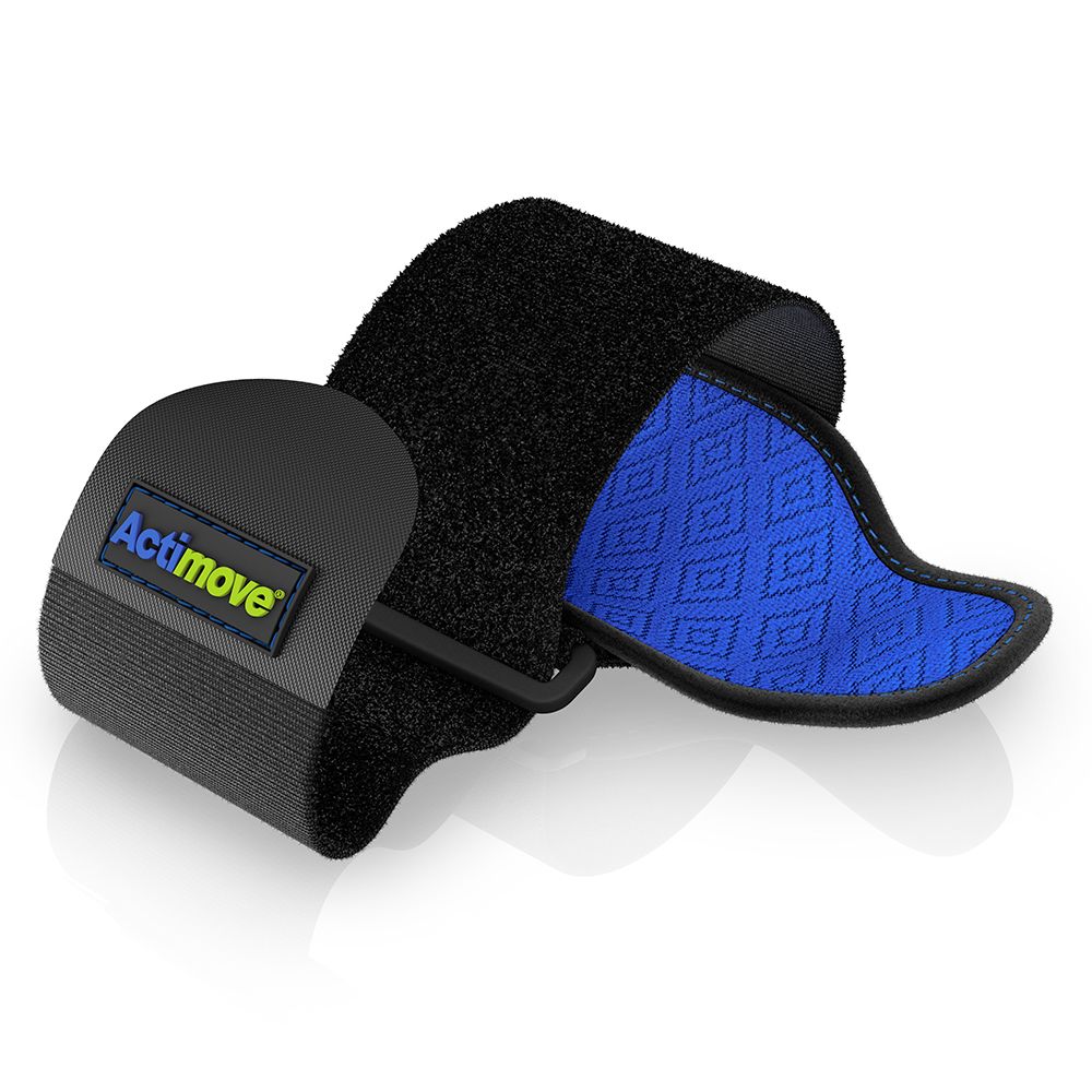 Tutore per polso nero con interno blu. Logo Actimove sul tutore.