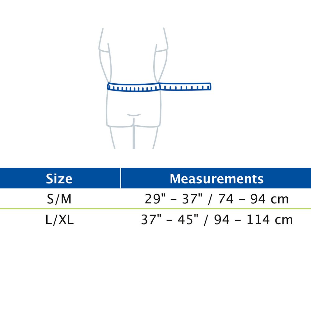 Actimove Everyday Supporto per Schiena. Tabella taglie: S/M (74-94 cm), L/XL (94-114 cm).