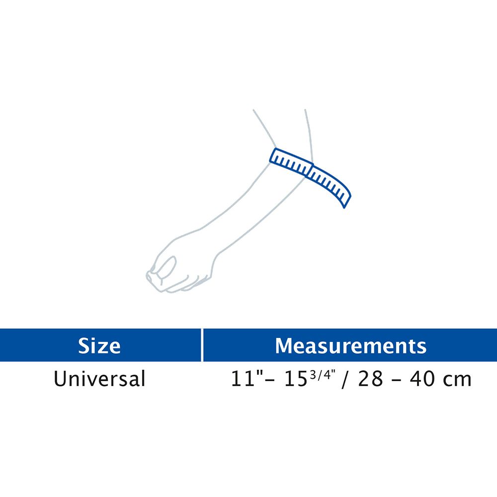 Tabella delle taglie per la fascia per gomito Actimove. Taglia universale: 28-40 cm.