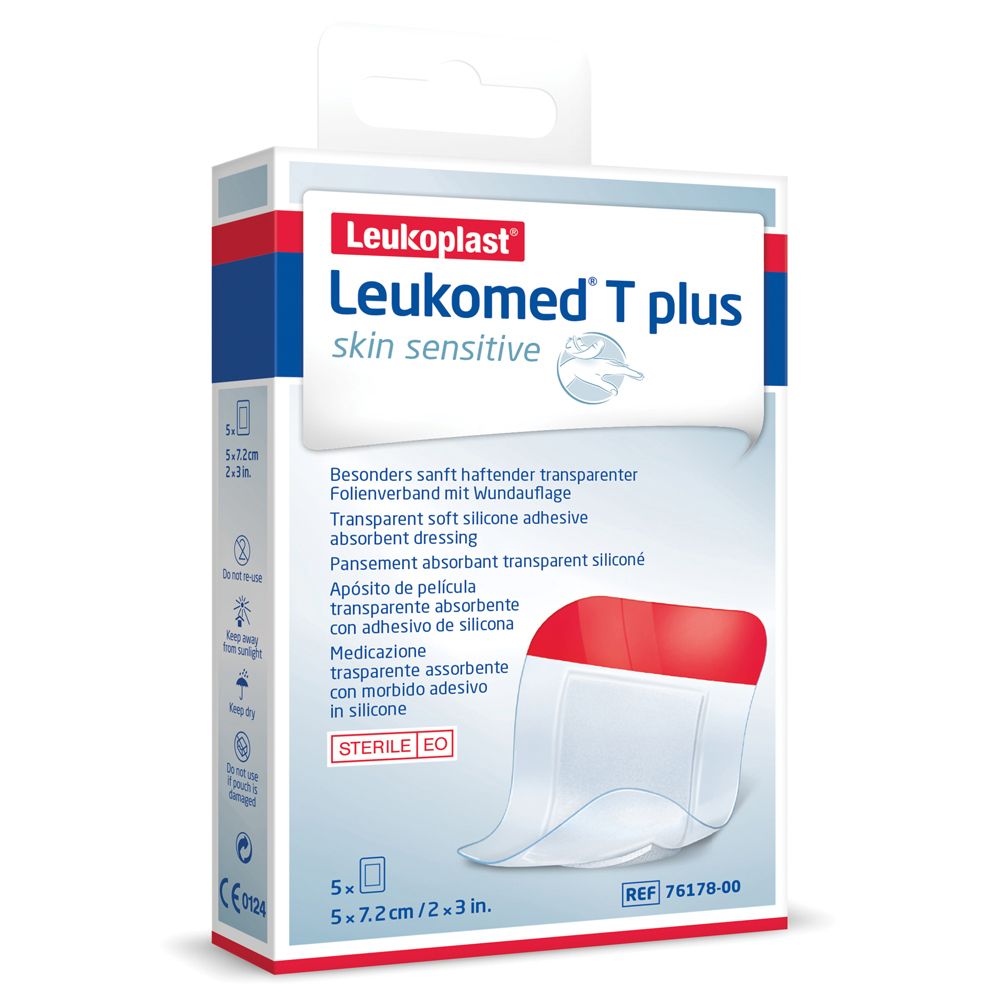 Leukomed T Plus Skin Sensitive Medicazione Post-Operatoria Trasparente Impermeabile Con Massa Adesiva Al Silicone 5X7,2Cm 5 Pezzi