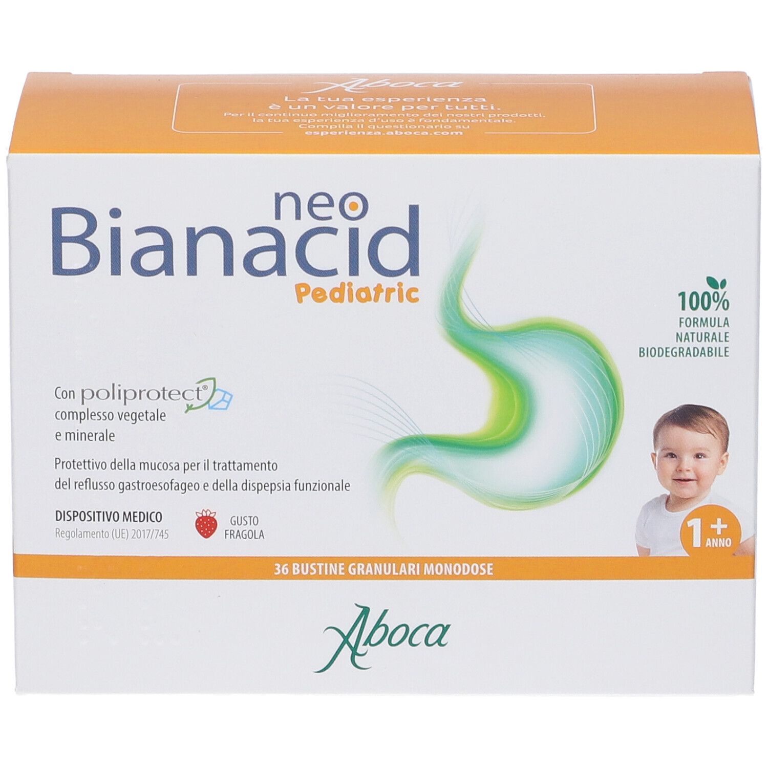 Confezione Neobianacid Pediatric Granulari, 36 bustine, per bambini da 1 anno.