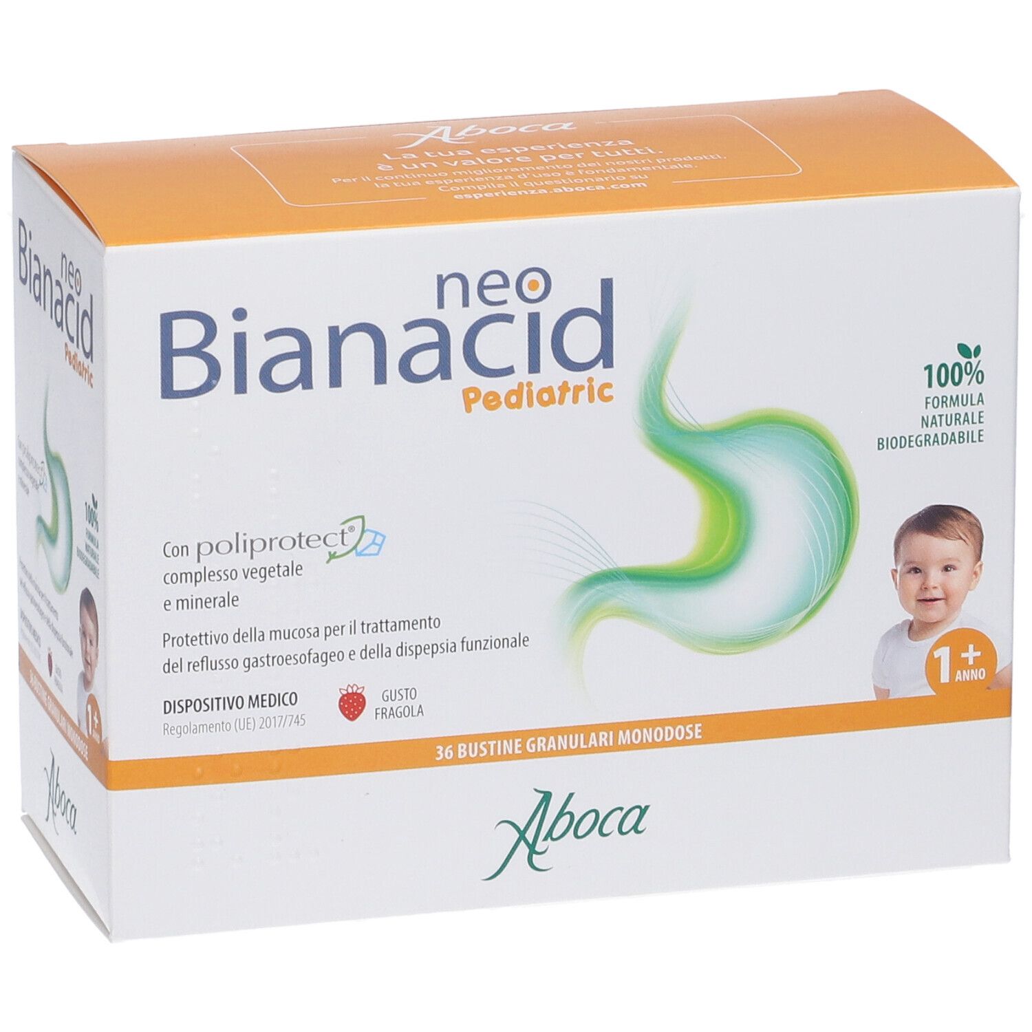 Confezione Neobianacid Pediatric Granulari, 36 bustine, per bambini da 1 anno.