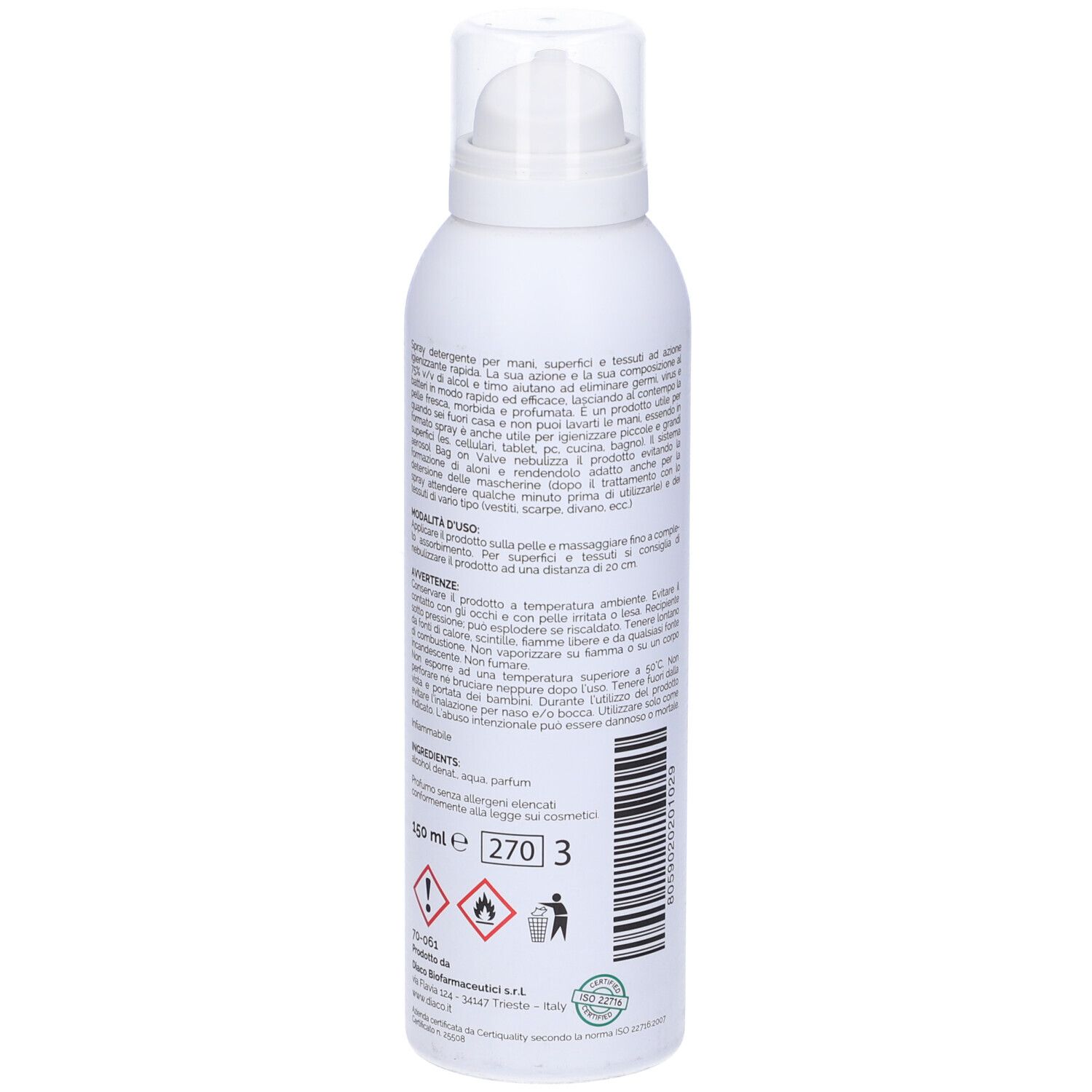 Spray Detergente Igienizzante Mani E Superfici Spray 150 Ml