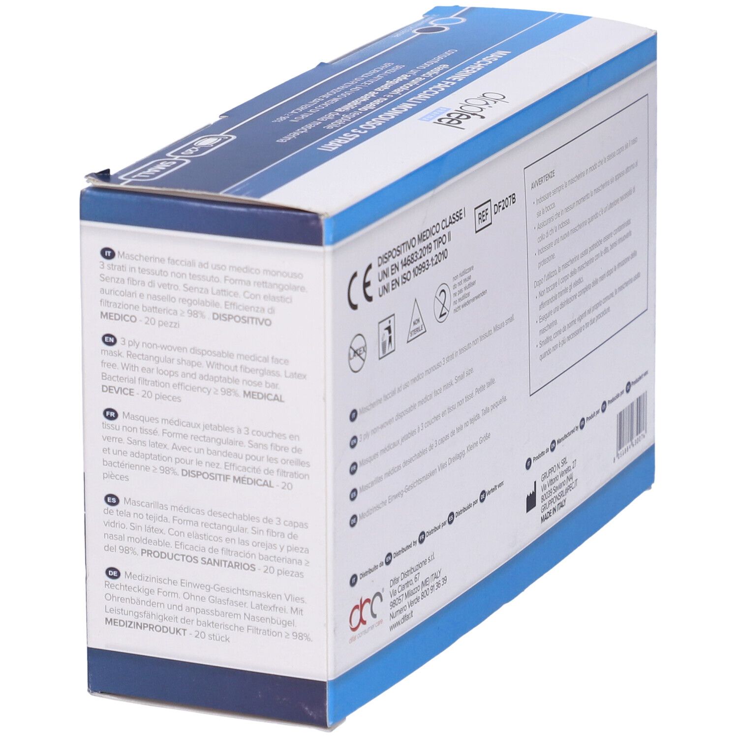 Mascherina Uso Medico Dropfeel Pharma Monouso Small Tipo Ii Blu Navy E Azzuro 20 Pezzi