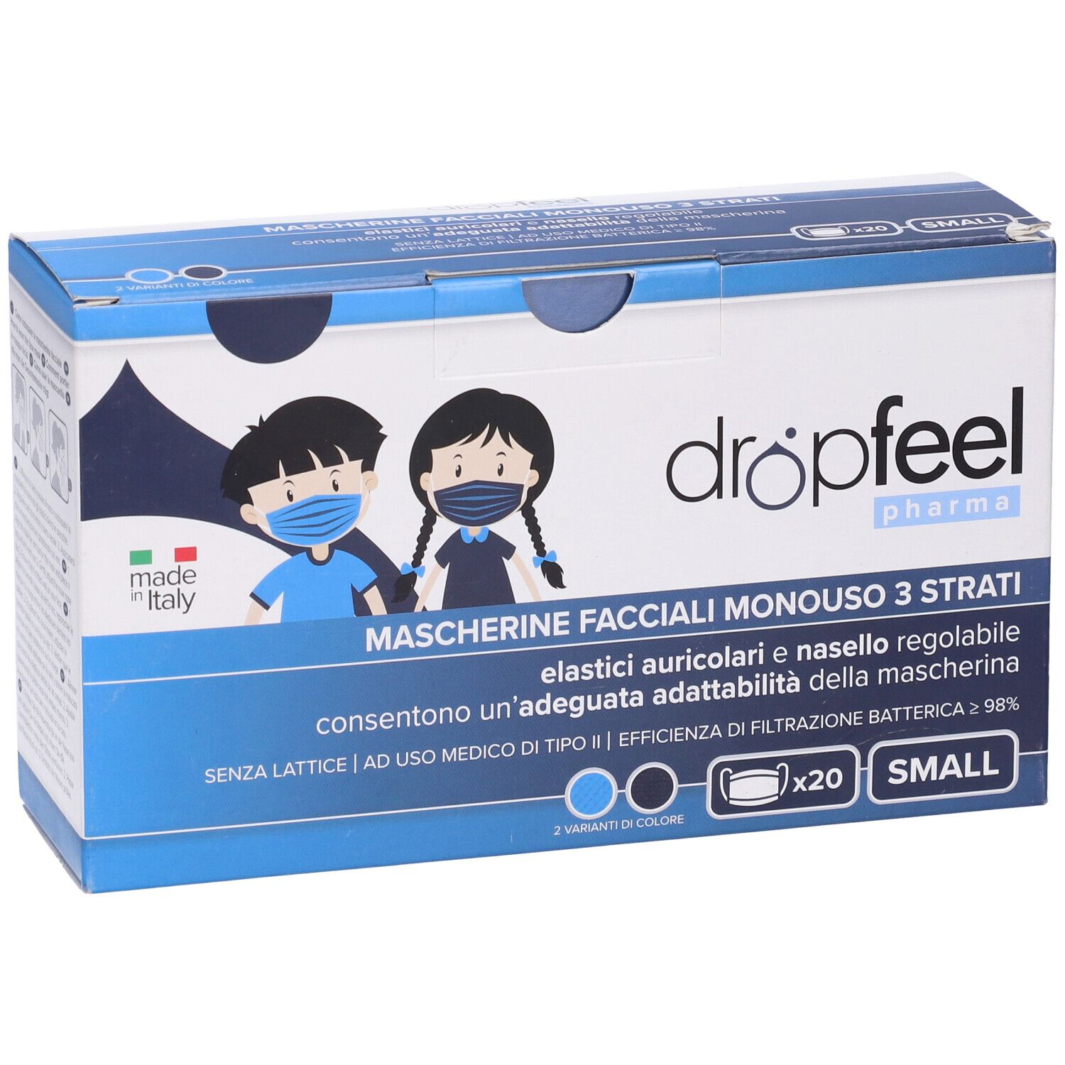 Mascherina Uso Medico Dropfeel Pharma Monouso Small Tipo Ii Blu Navy E Azzuro 20 Pezzi