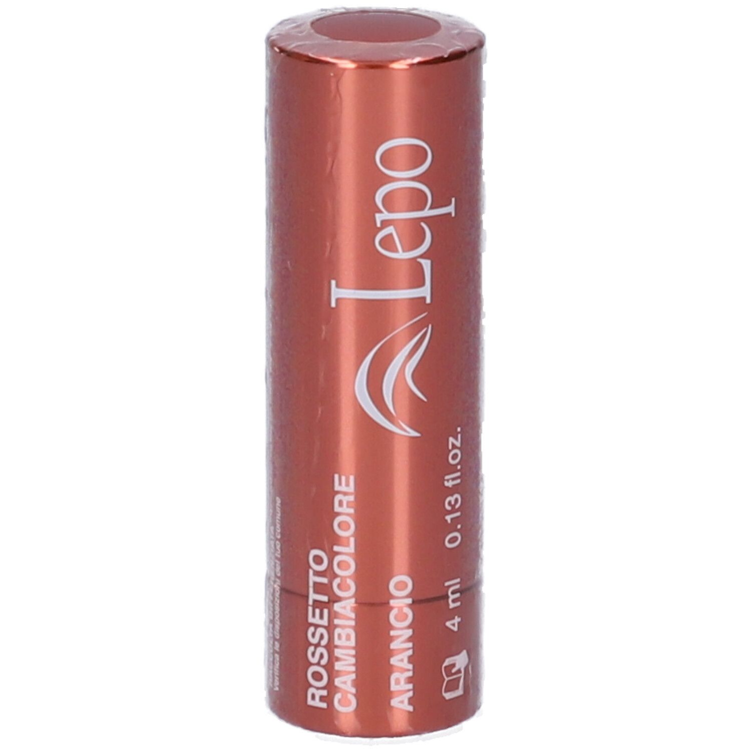 Confezione cilindrica. Scritta: Rossetto Cambiacolore Arancio, logo.
