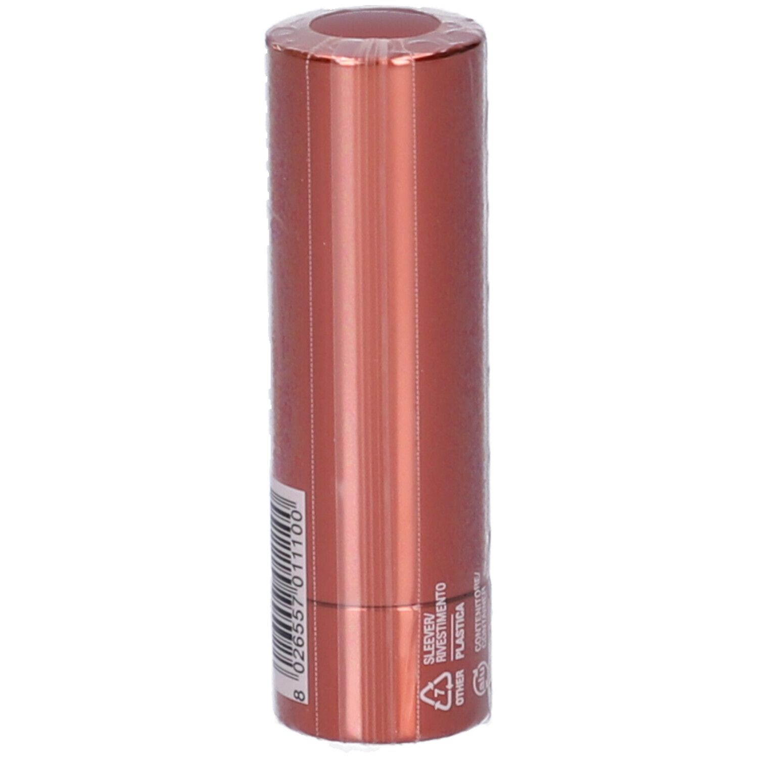 Confezione cilindrica. Scritta: Rossetto Cambiacolore Arancio, logo.