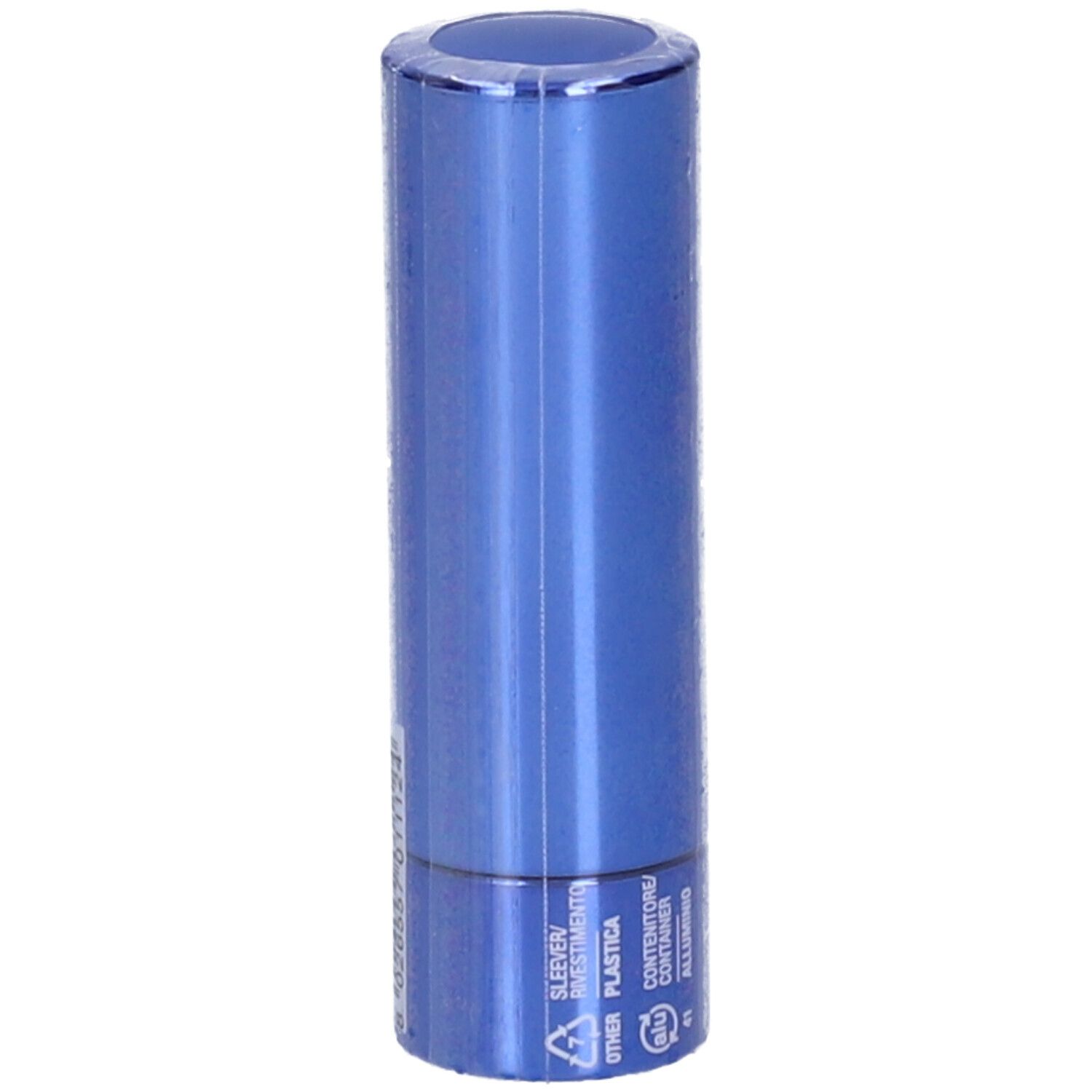 Rossetto blu in confezione. Confezione in plastica.