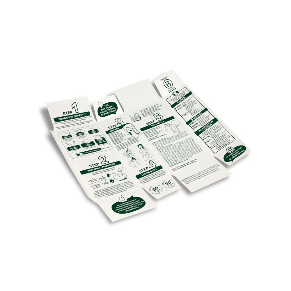 Istruzioni piegate. Contiene i passaggi 1-8 con testo e illustrazioni. Nome del prodotto e loghi.