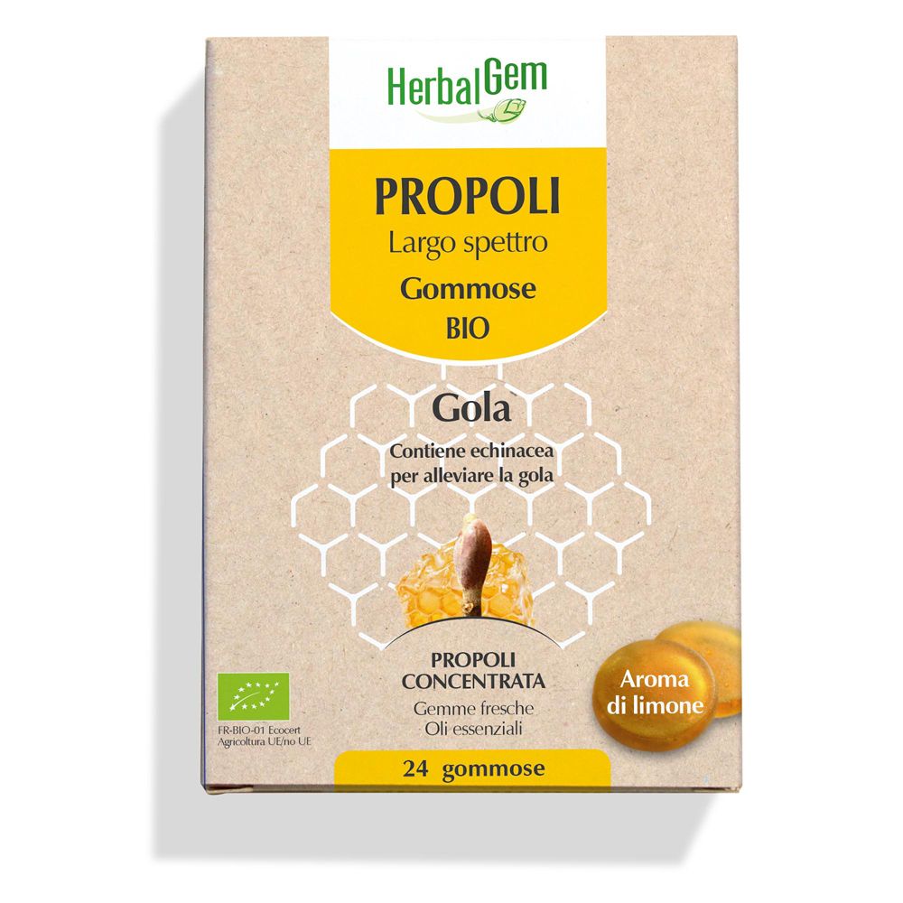 Herbalgem Propoli Largo Spettro Gommose BIO per la Gola al Limone