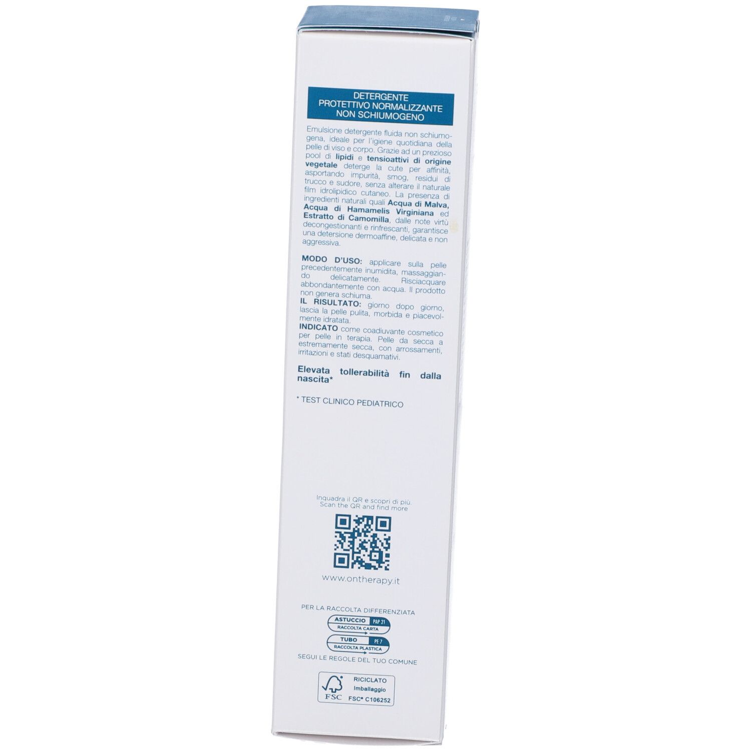 Tubo bianco con scritte blu, 150 ml, "on therapy."