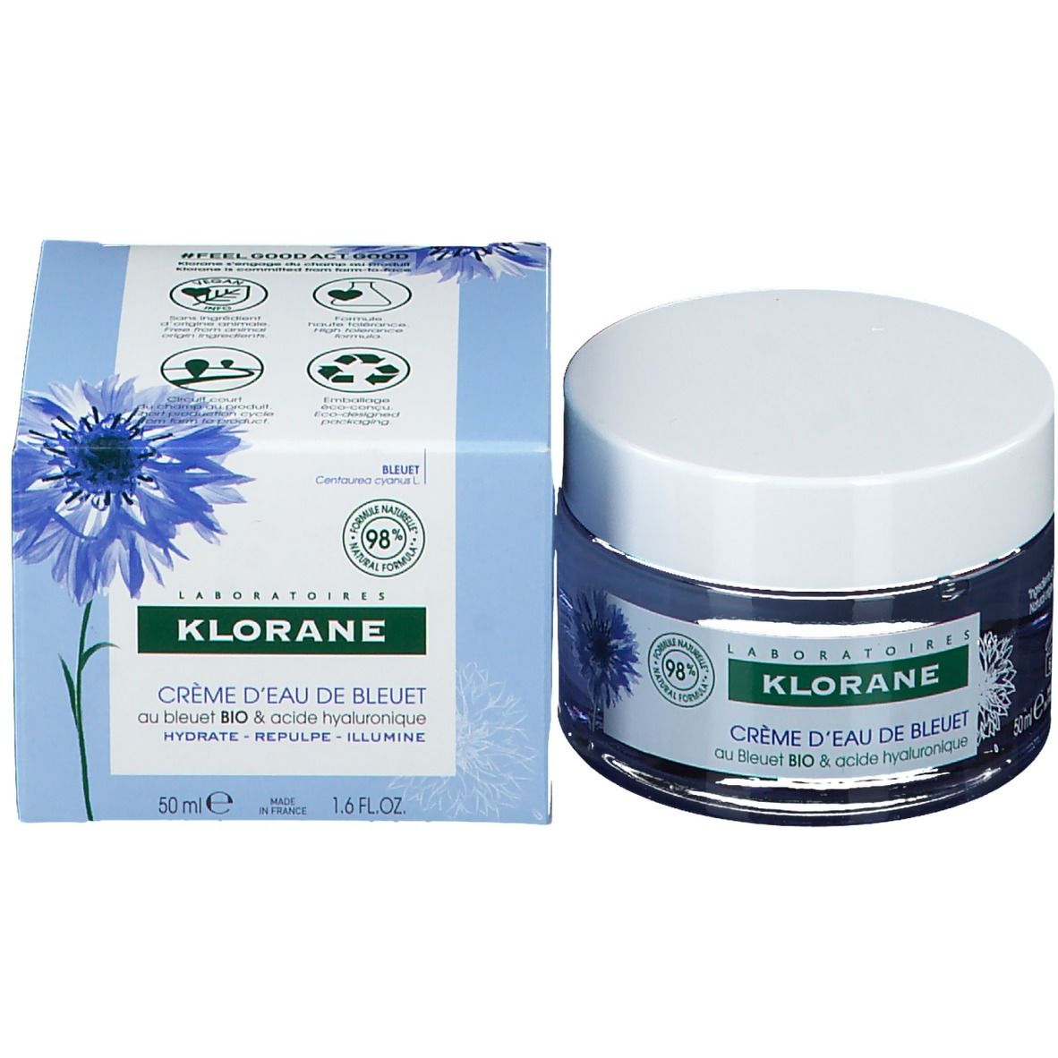 Klorane Crema d'Acqua di Fiordaliso al Fiordaliso BIO e acido Ialuronico 50ml - Viso e occhi