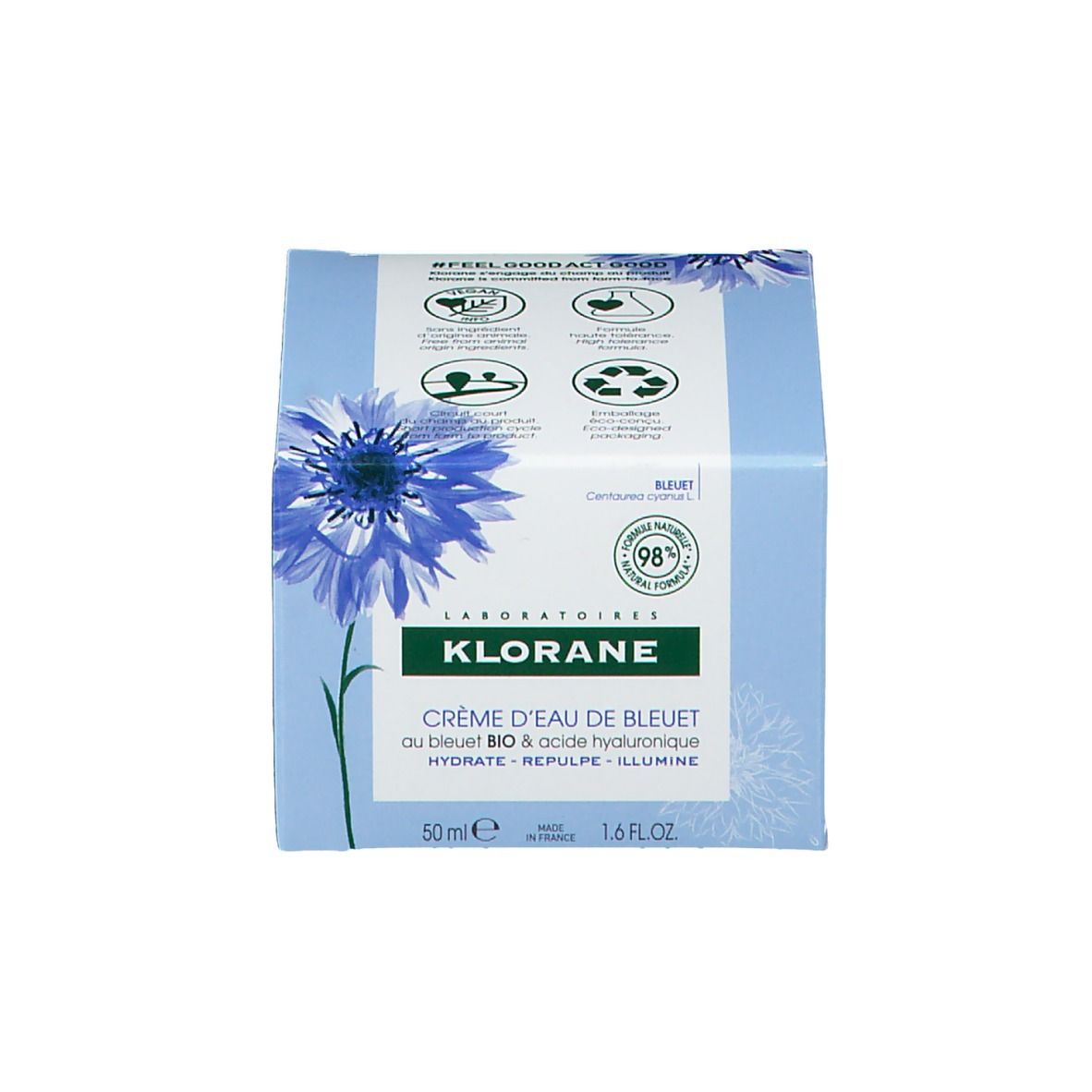 Klorane Crema d'Acqua di Fiordaliso al Fiordaliso BIO e acido Ialuronico 50ml - Viso e occhi