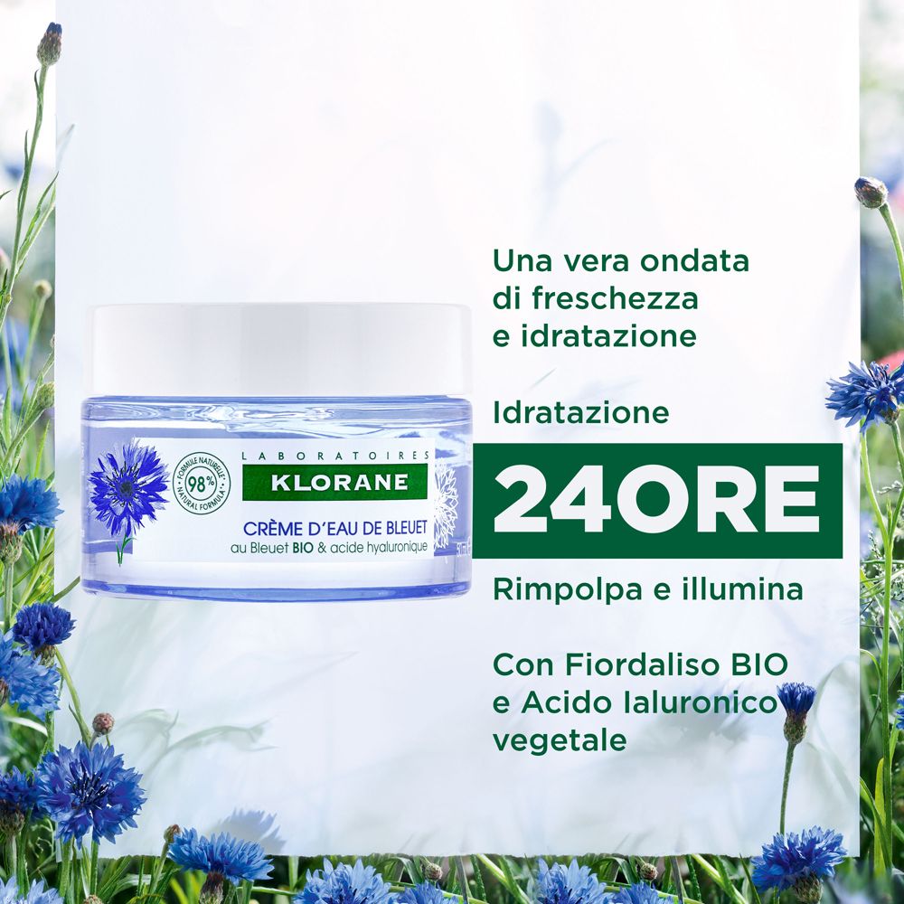 Klorane Crema d'Acqua di Fiordaliso al Fiordaliso BIO e acido Ialuronico 50ml - Viso e occhi