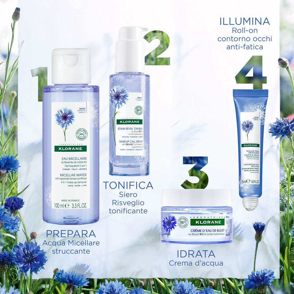 Klorane Crema d'Acqua di Fiordaliso al Fiordaliso BIO e acido Ialuronico 50ml - Viso e occhi