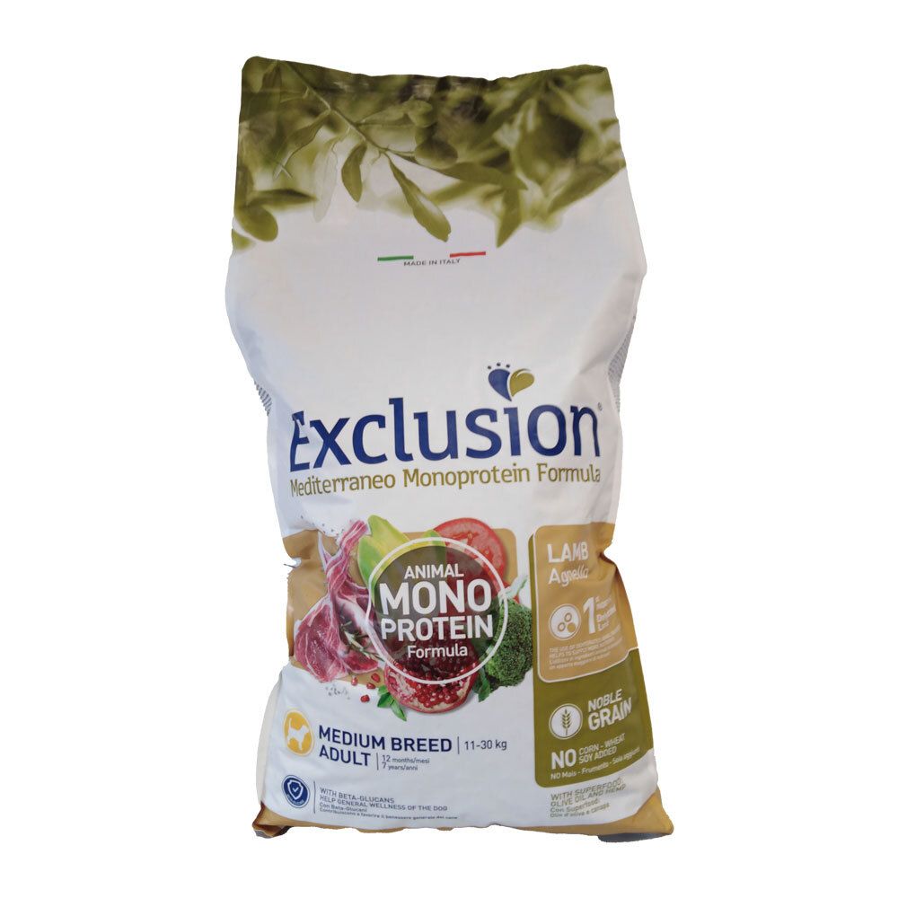Exclusion Mediterraneo Monoprotein Noble Grain Adult Lamb Medium 12Kg